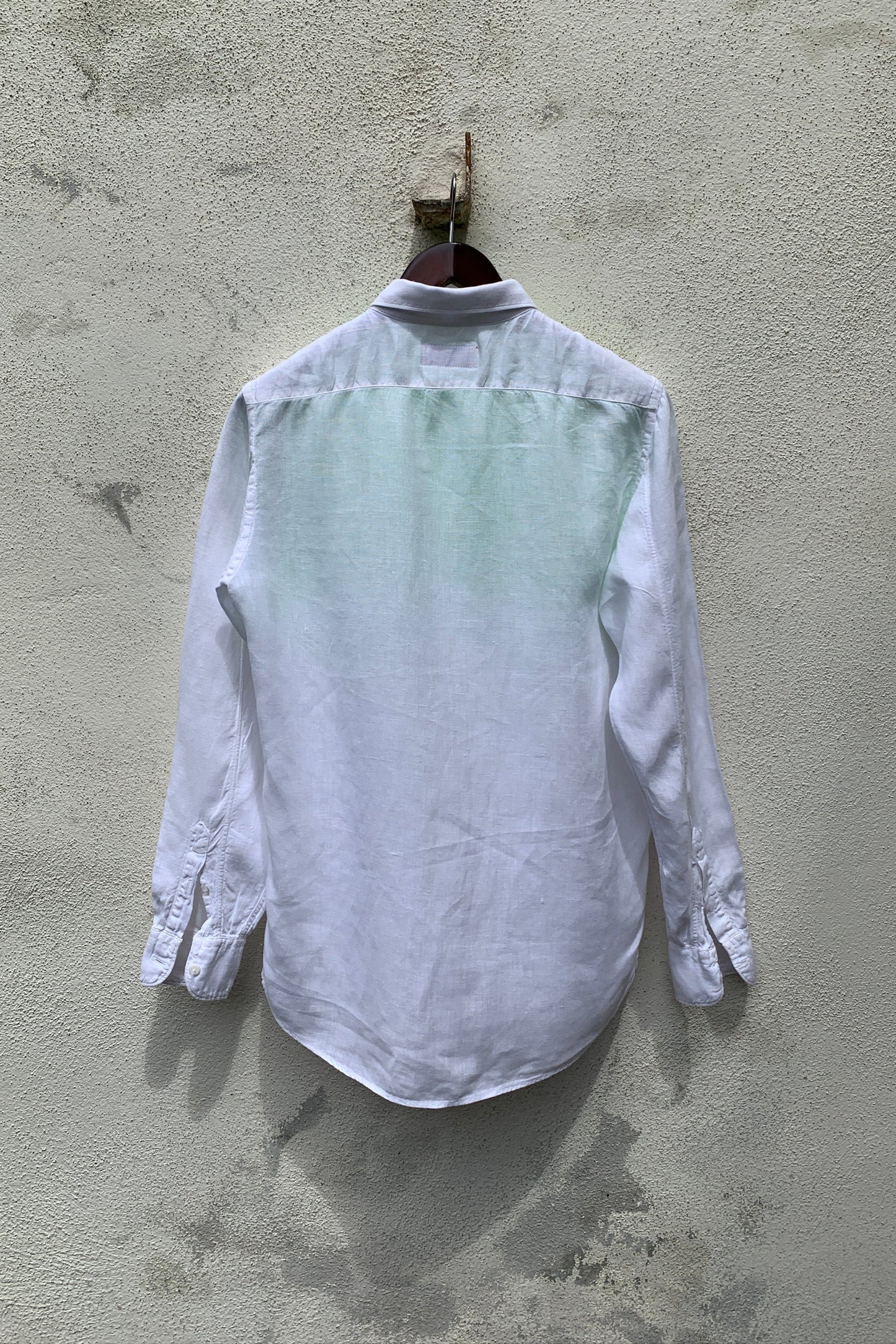 Upcycling Light Color-Blocking Leinenhemd Weiß Neongrün M