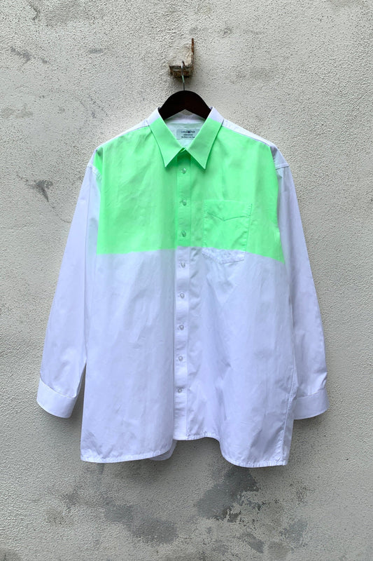 Upcycling Light Color-Blocking Hemd Weiß Neongrün 2XL