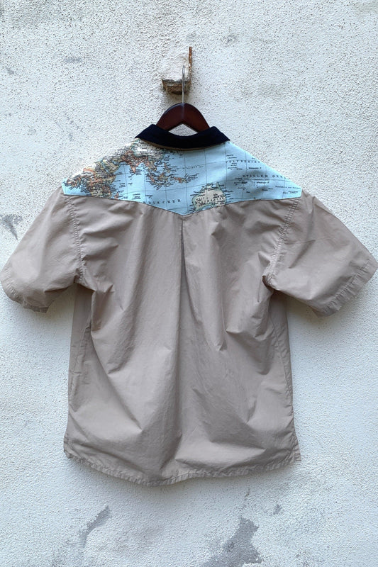Upcycling Around the World Kurzarm Zip-Hemd Beige L