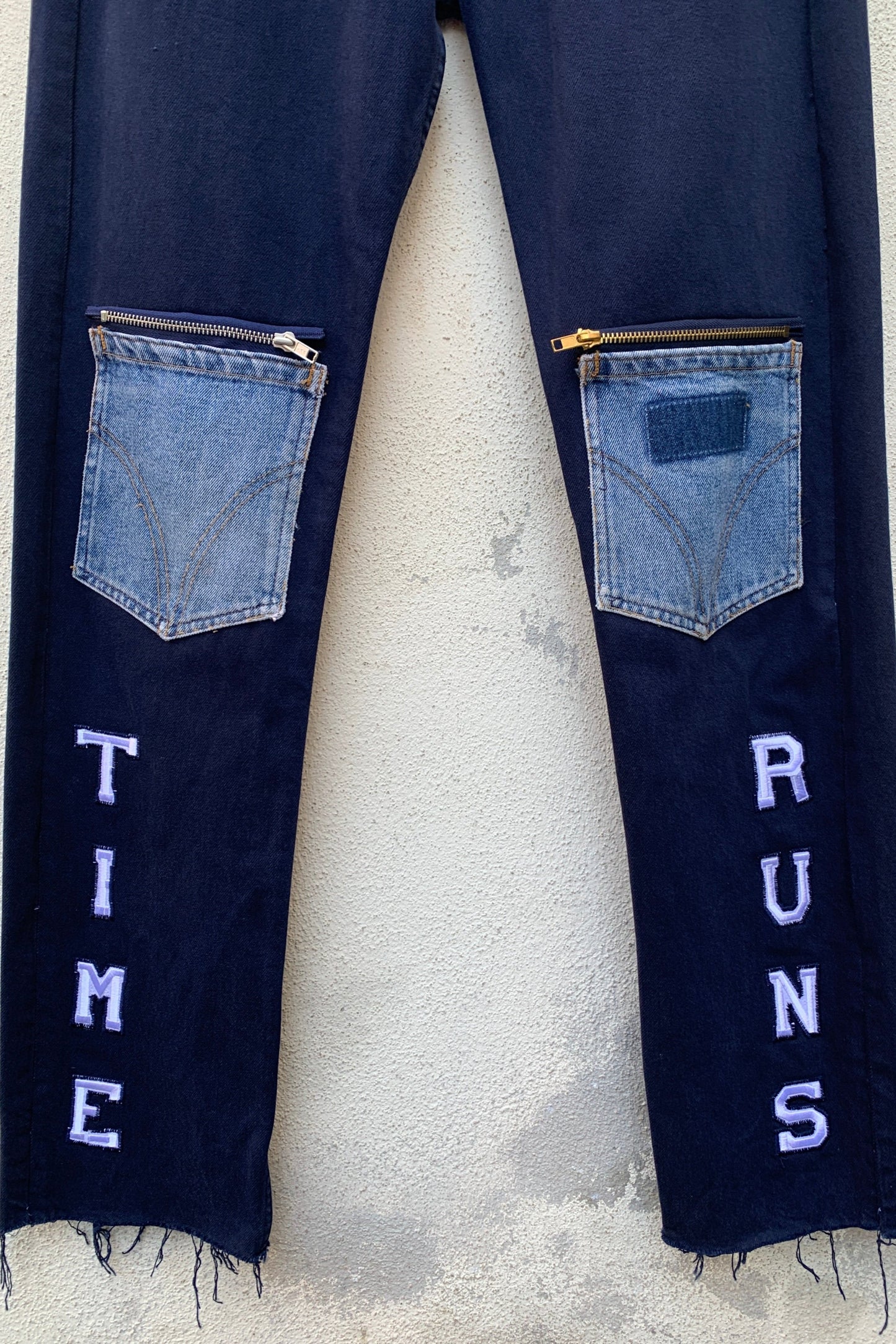 Upcycling Time Runs Biker Jeans Dunkelblau W31 L34