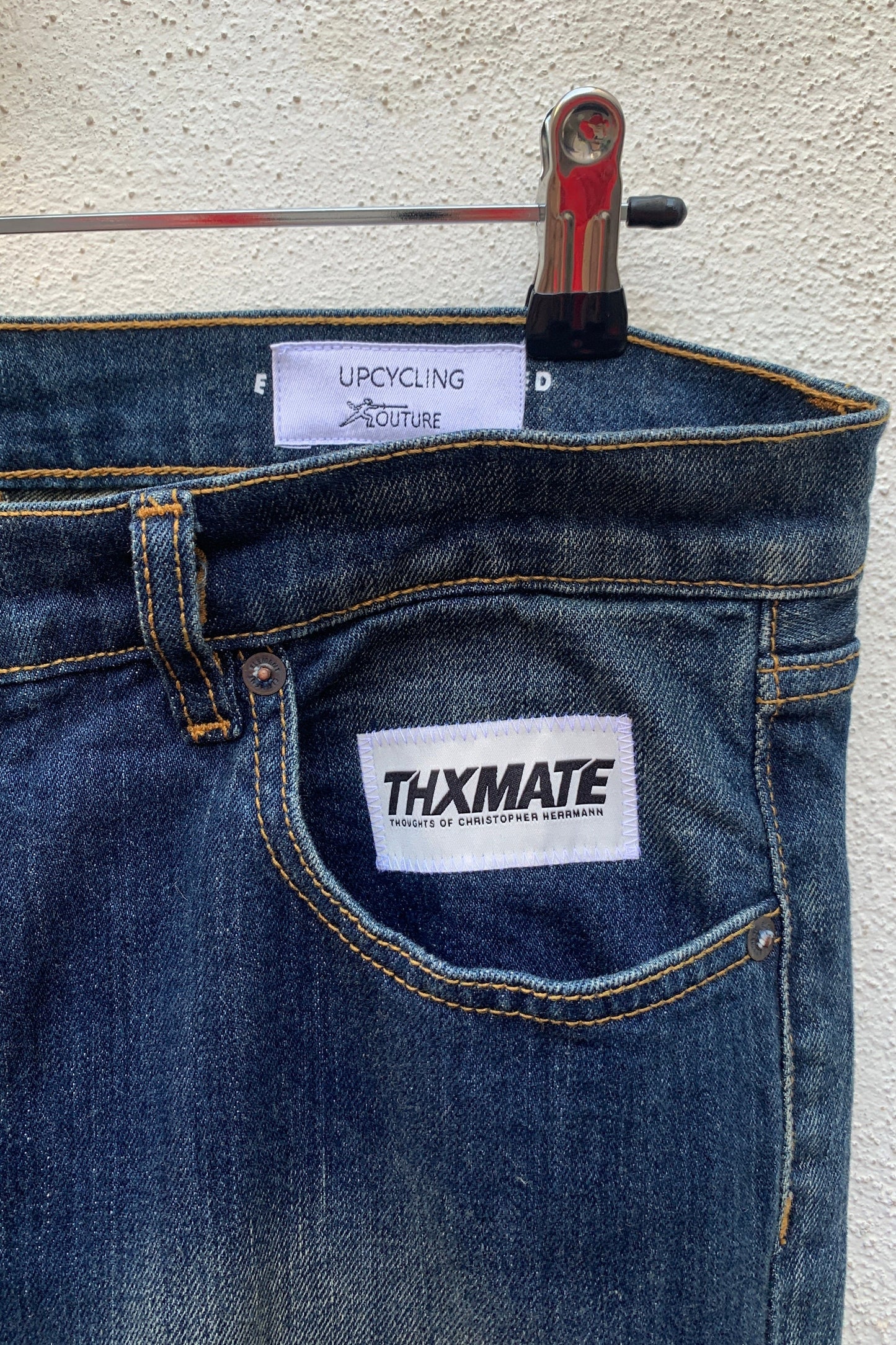 Upcycling Time Runs Biker Jeans Dunkelblau W33 L34