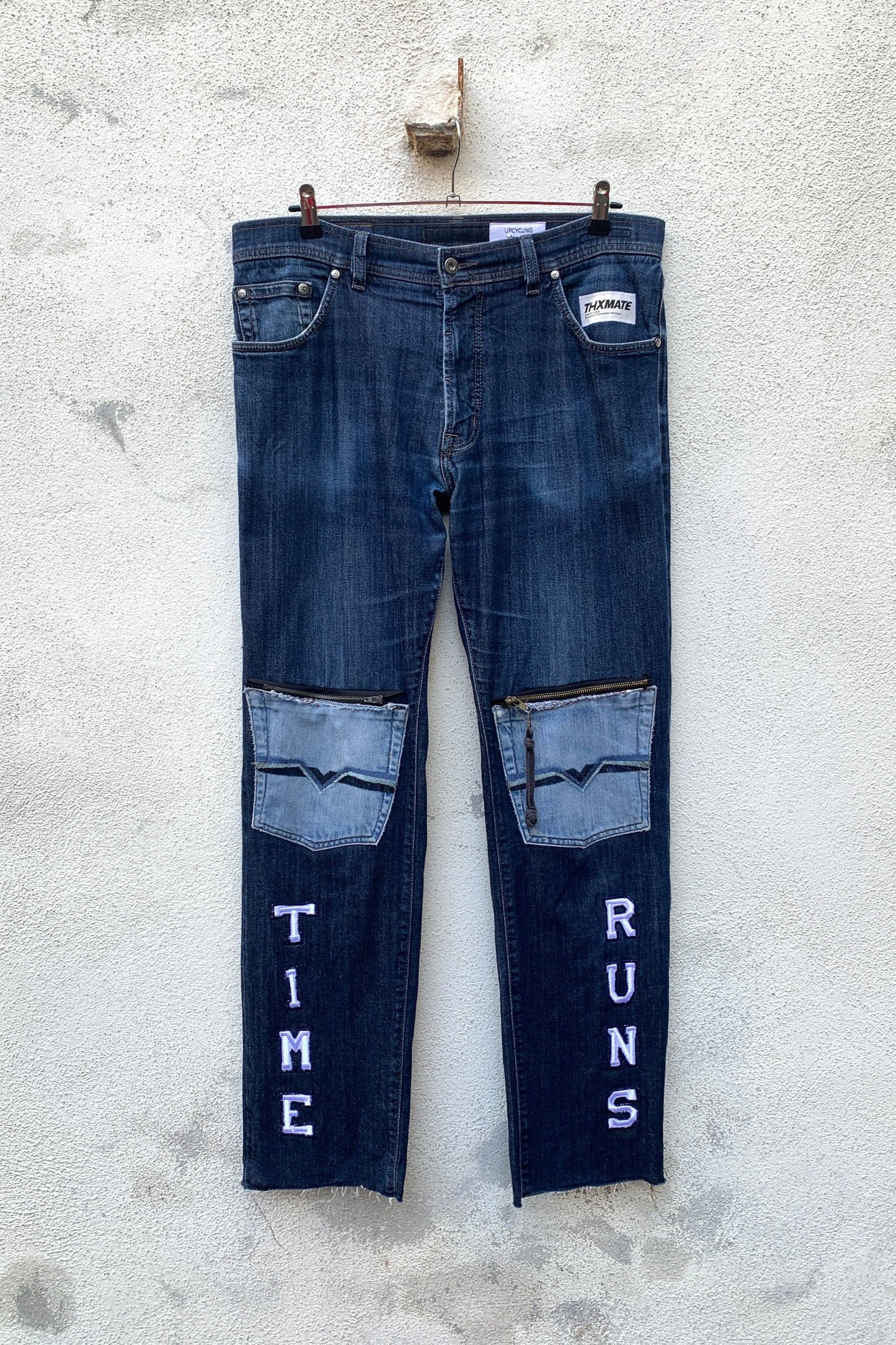 Upcycling Time Runs Biker Jeans Dunkelblau W36 L34