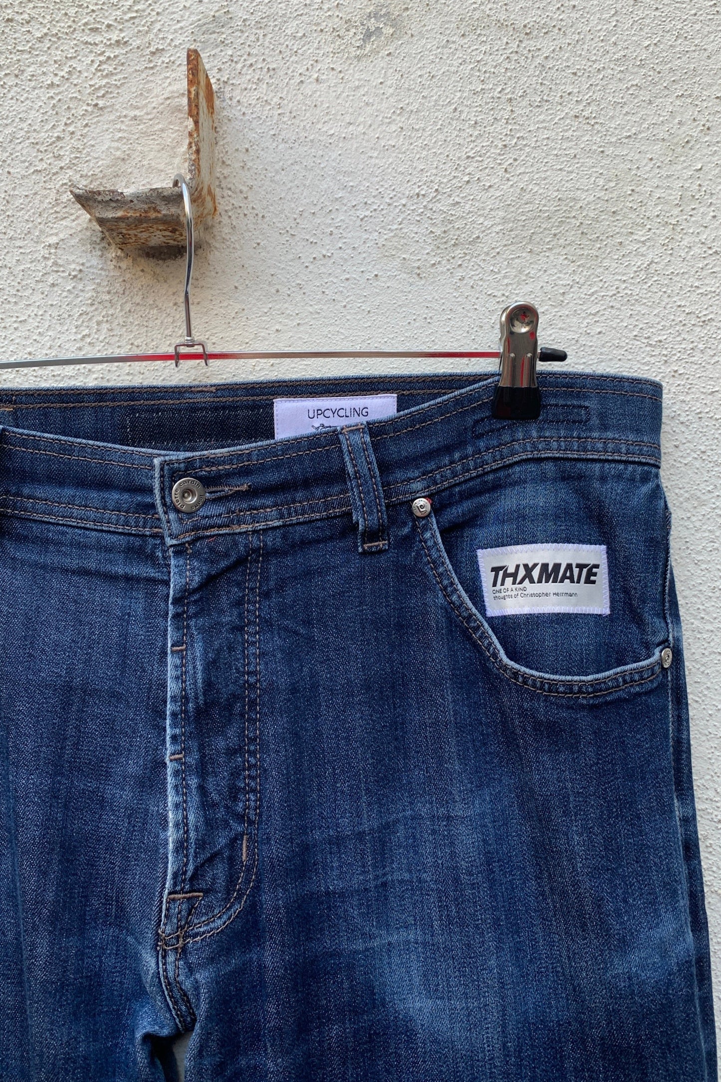 Upcycling Time Runs Biker Jeans Dunkelblau W36 L34