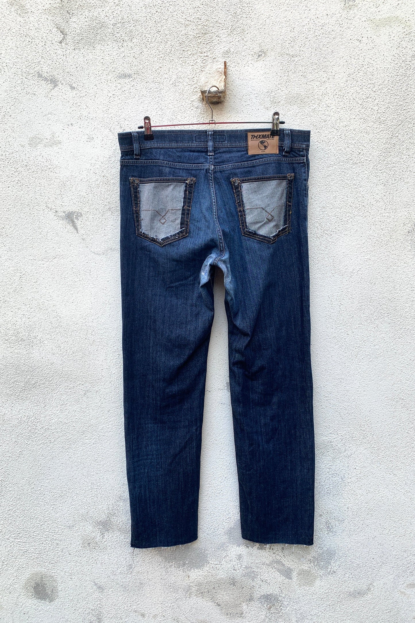 Upcycling Time Runs Biker Jeans Dunkelblau W36 L34
