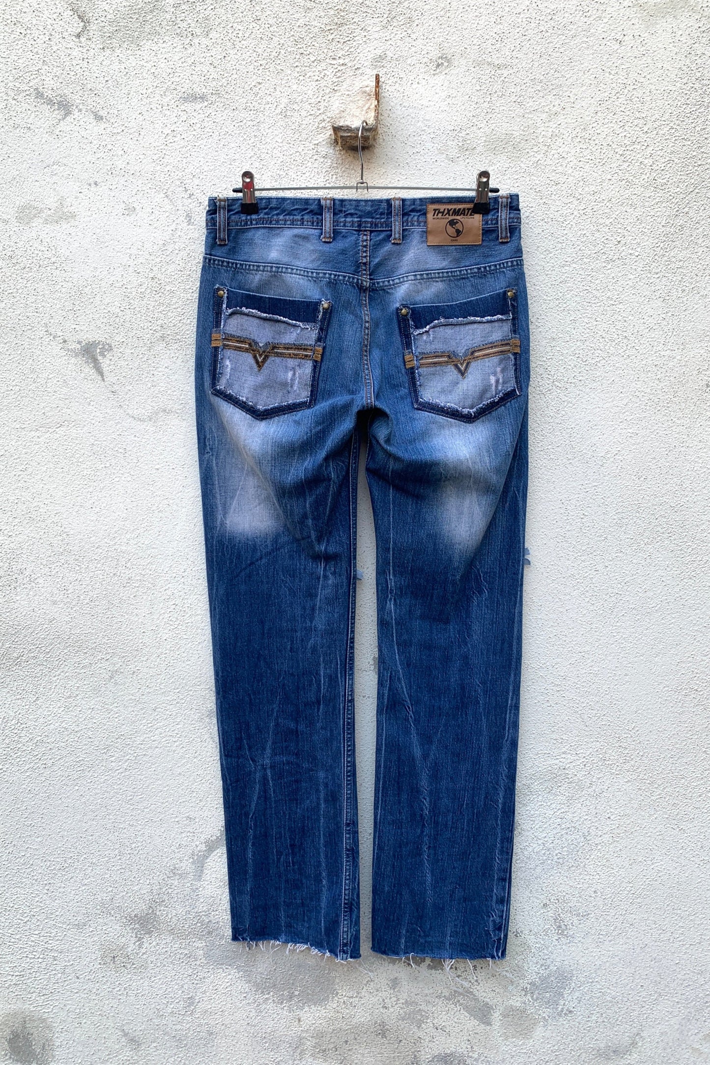 Upcycling Time Runs Biker Jeans Blau W31 L32