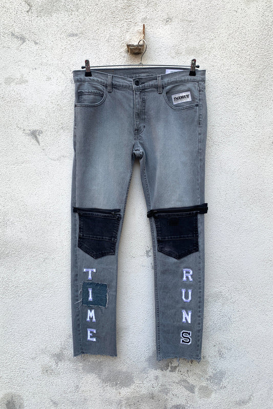 Upcycling Time Runs Biker Jeans Grau W34 L34