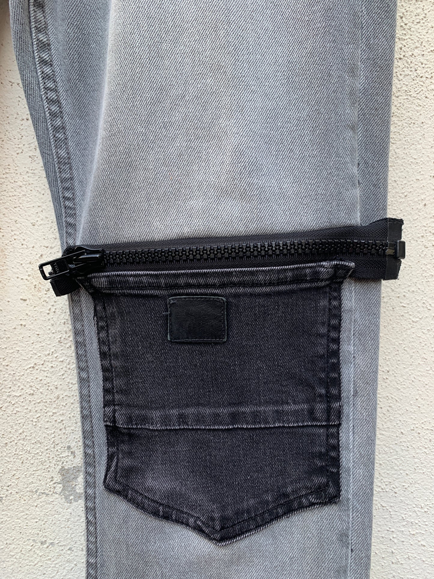 Upcycling Time Runs Biker Jeans Grau W34 L34