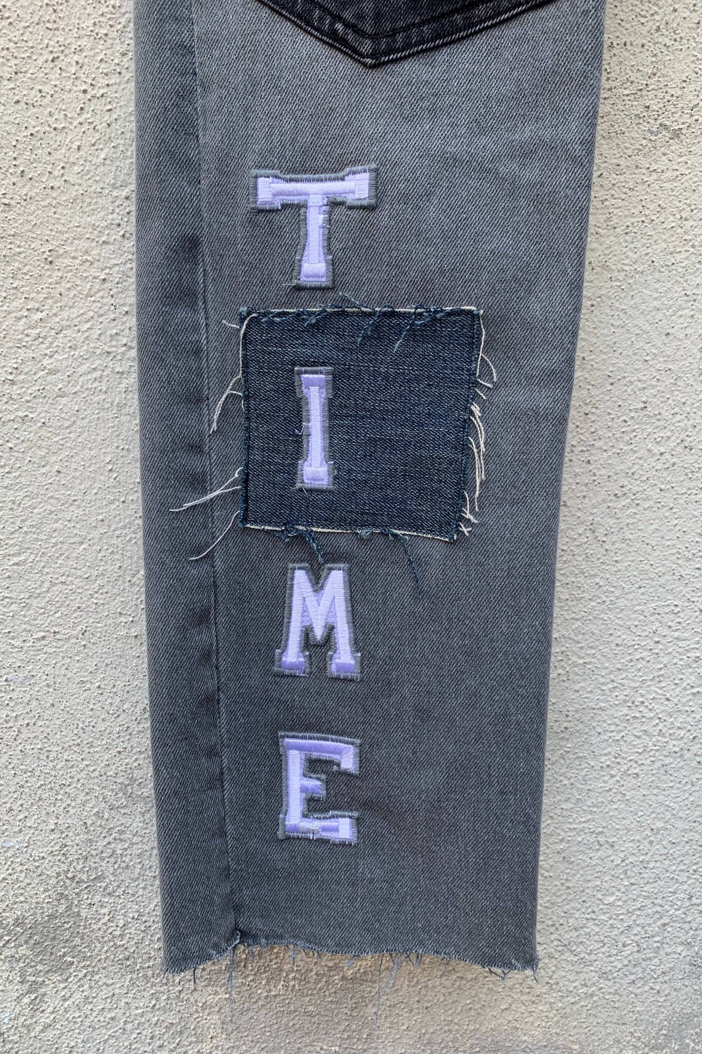Upcycling Time Runs Biker Jeans Grau W34 L34