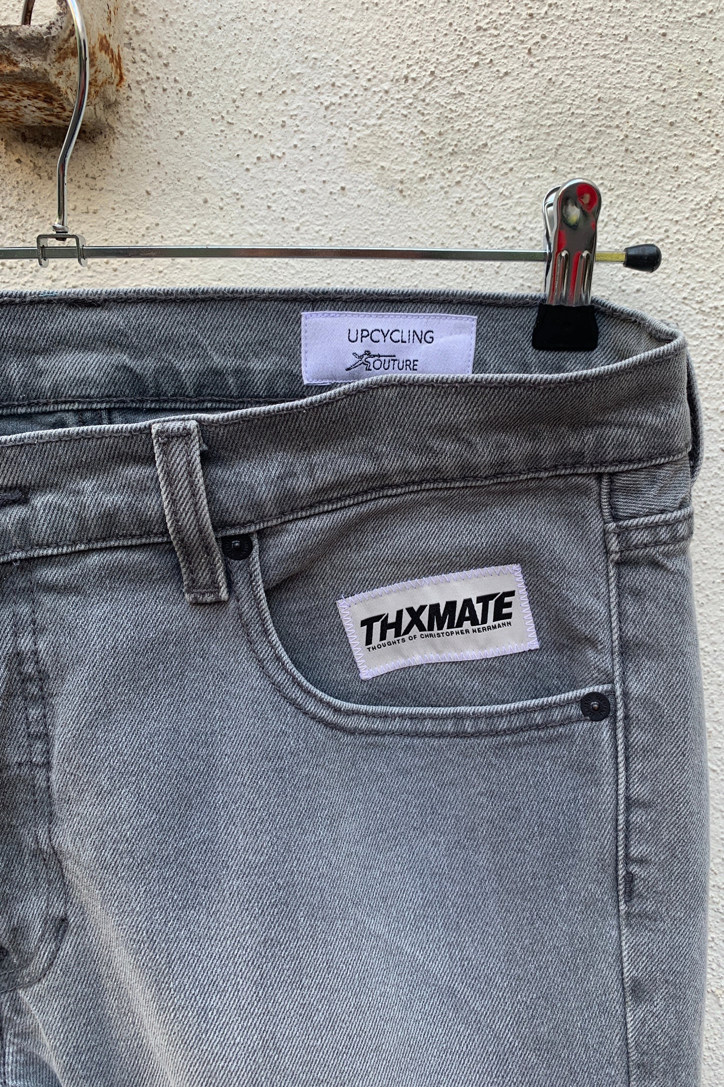 Upcycling Time Runs Biker Jeans Grau W34 L34
