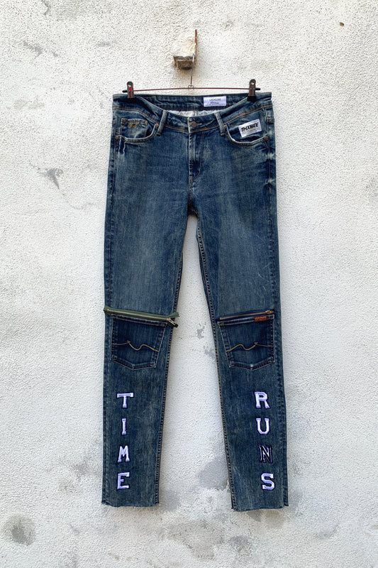 Upcycling Time Runs Biker Jeans Blau W31 L36