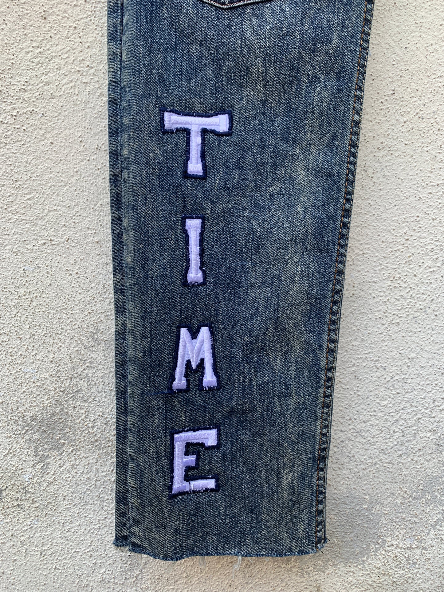 Upcycling Time Runs Biker Jeans Blau W31 L36