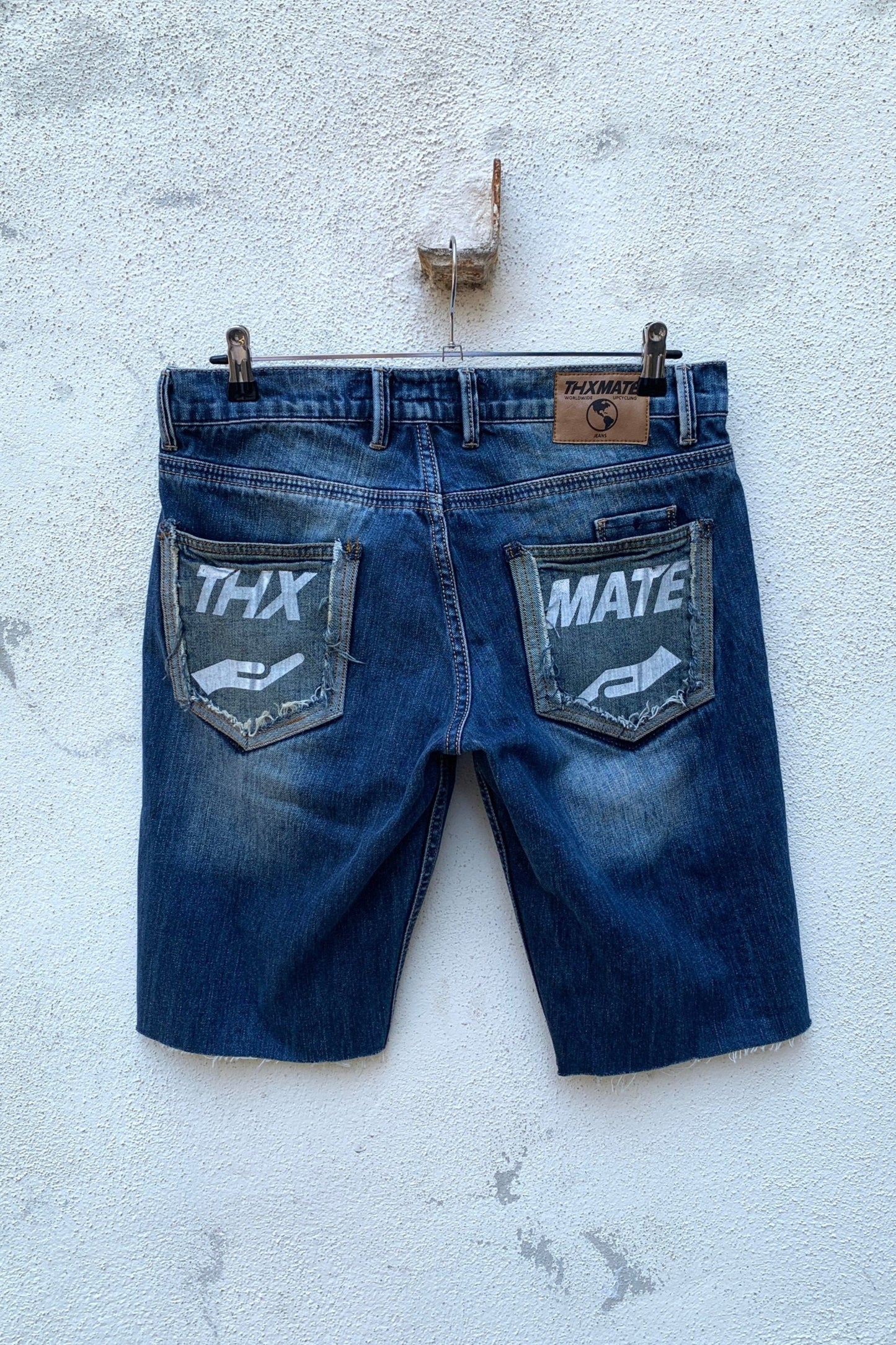 Upcycling Sonne & Mond Kurze Jeans Shorts Mittelblau 31