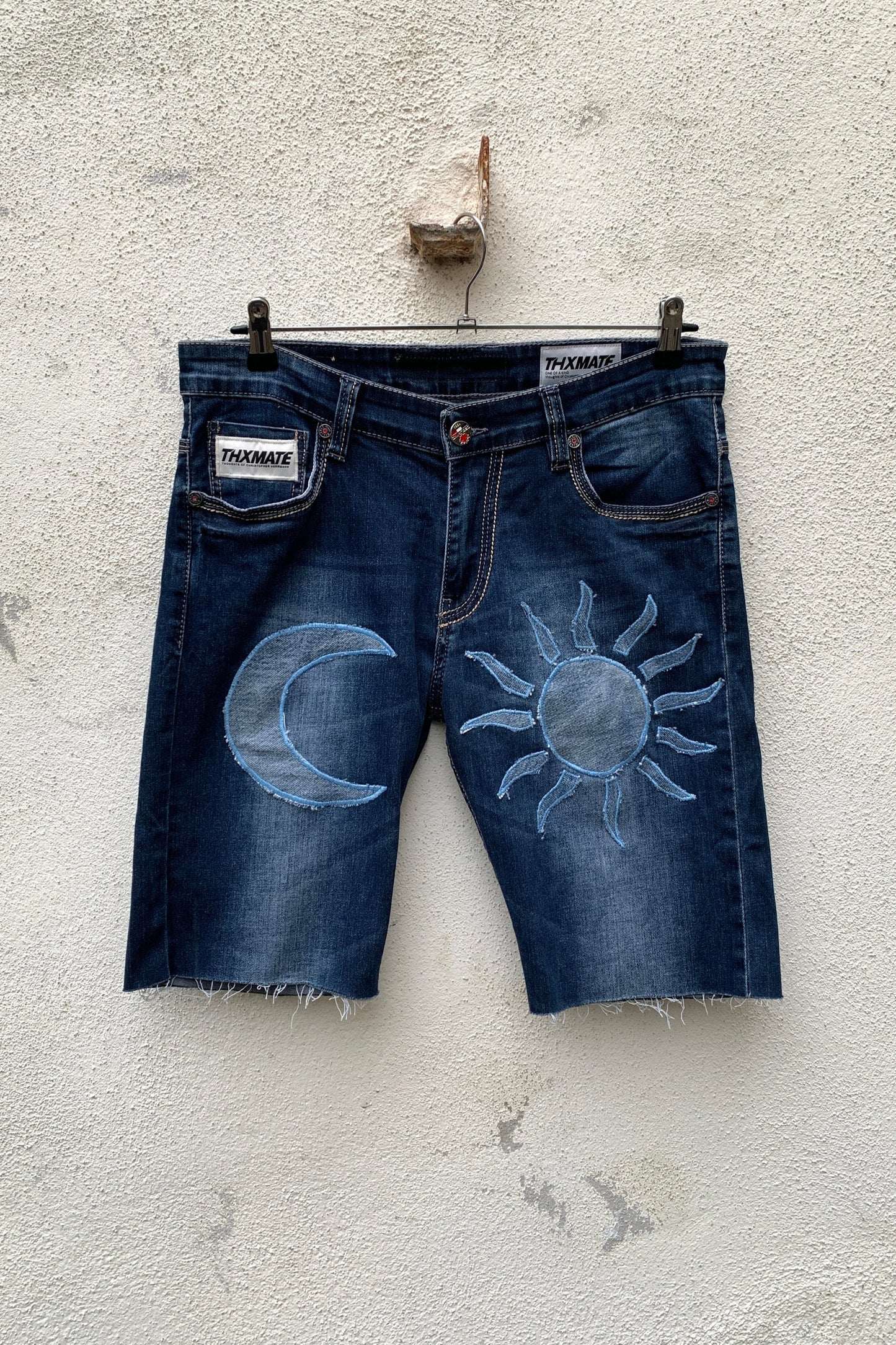 Upcycling Sonne & Mond Kurze Jeans Shorts Blau 30