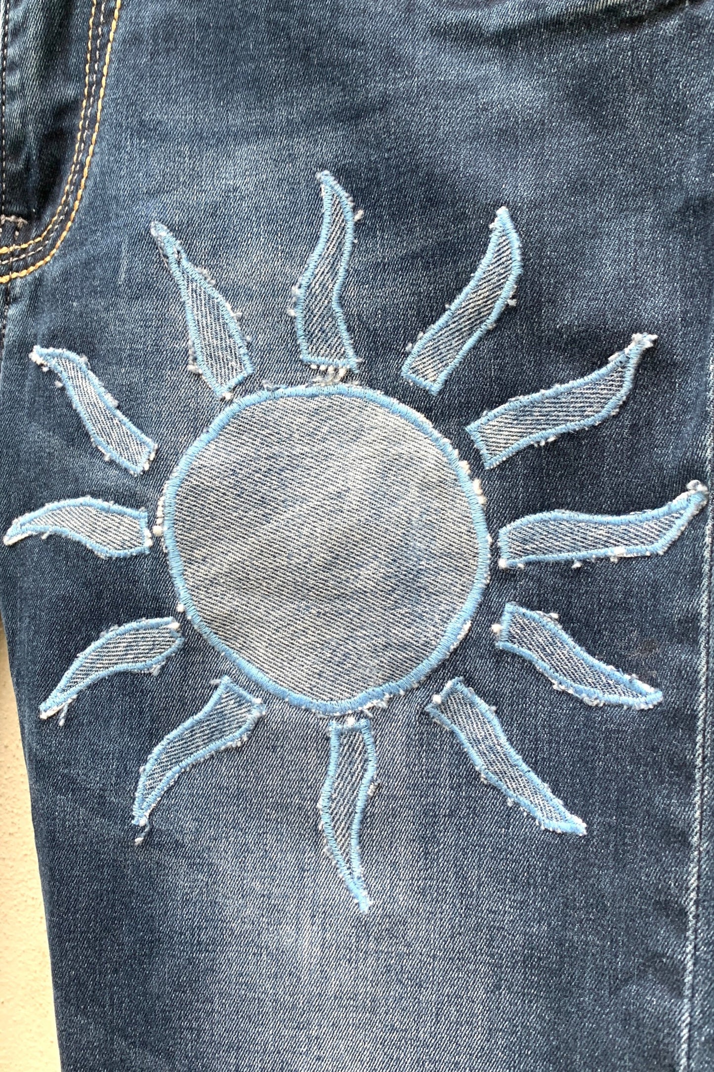 Upcycling Sonne & Mond Kurze Jeans Shorts Blau 30