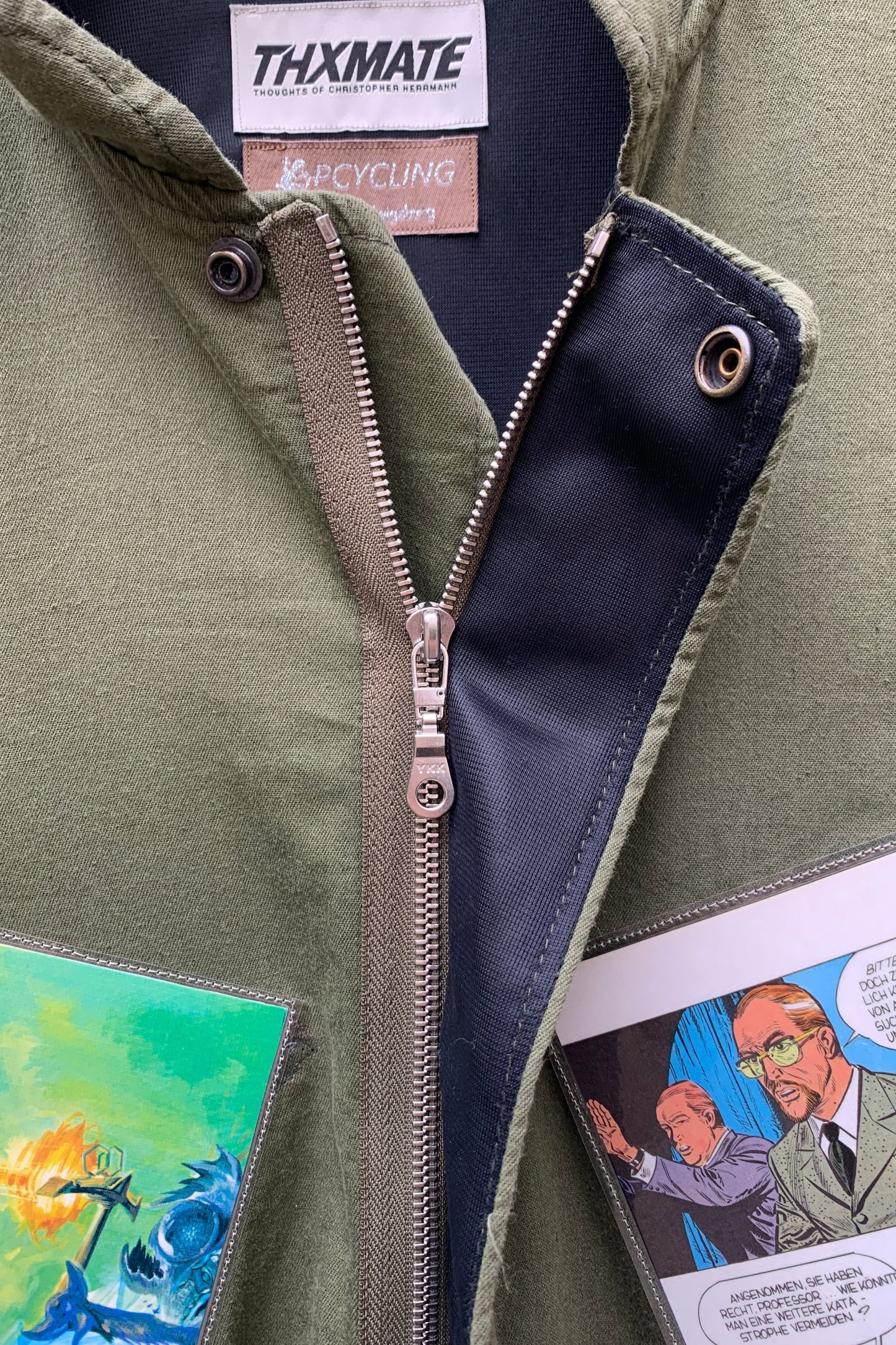 Upcycling New York Papers Blouson Khaki M