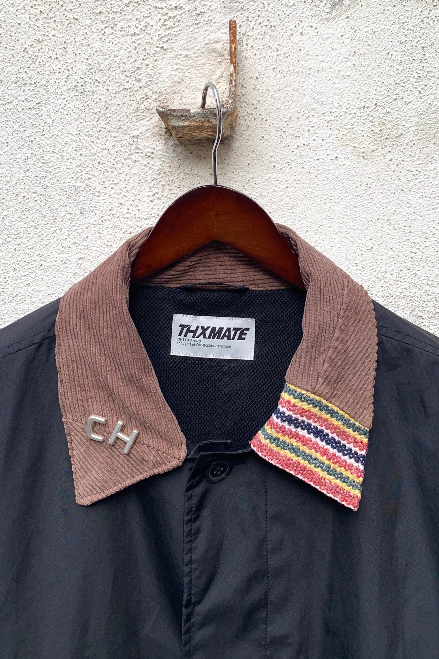 Upcycling Kurze Regenjacke Schwarz XL