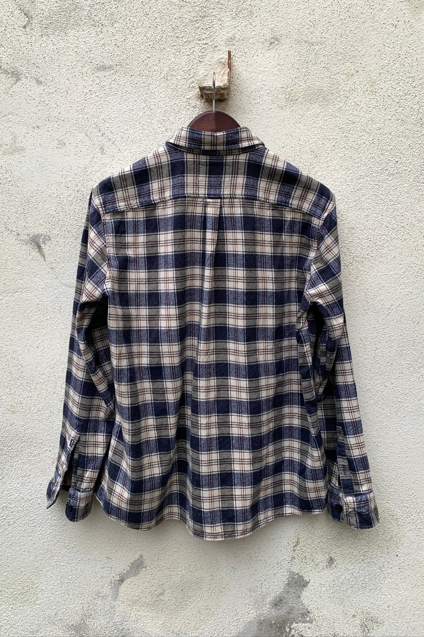 Upcycling Flanell Zip-Hemd Blau L