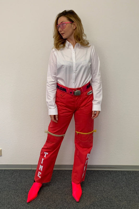 Upcycling Time Runs Biker Jeans Rot W33 L32