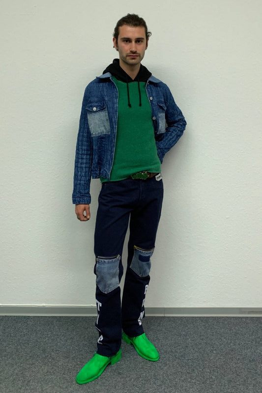 Upcycling Time Runs Biker Jeans Dunkelblau W31 L34