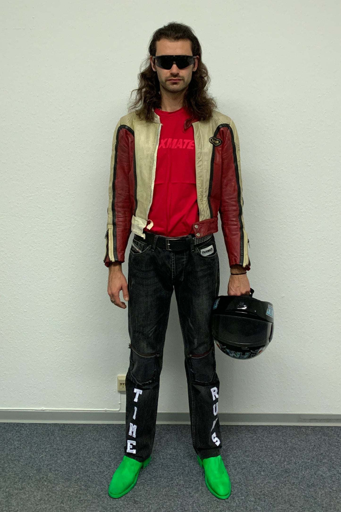 Upcycling Time Runs Biker Jeans Dunkelgrau W31 L32