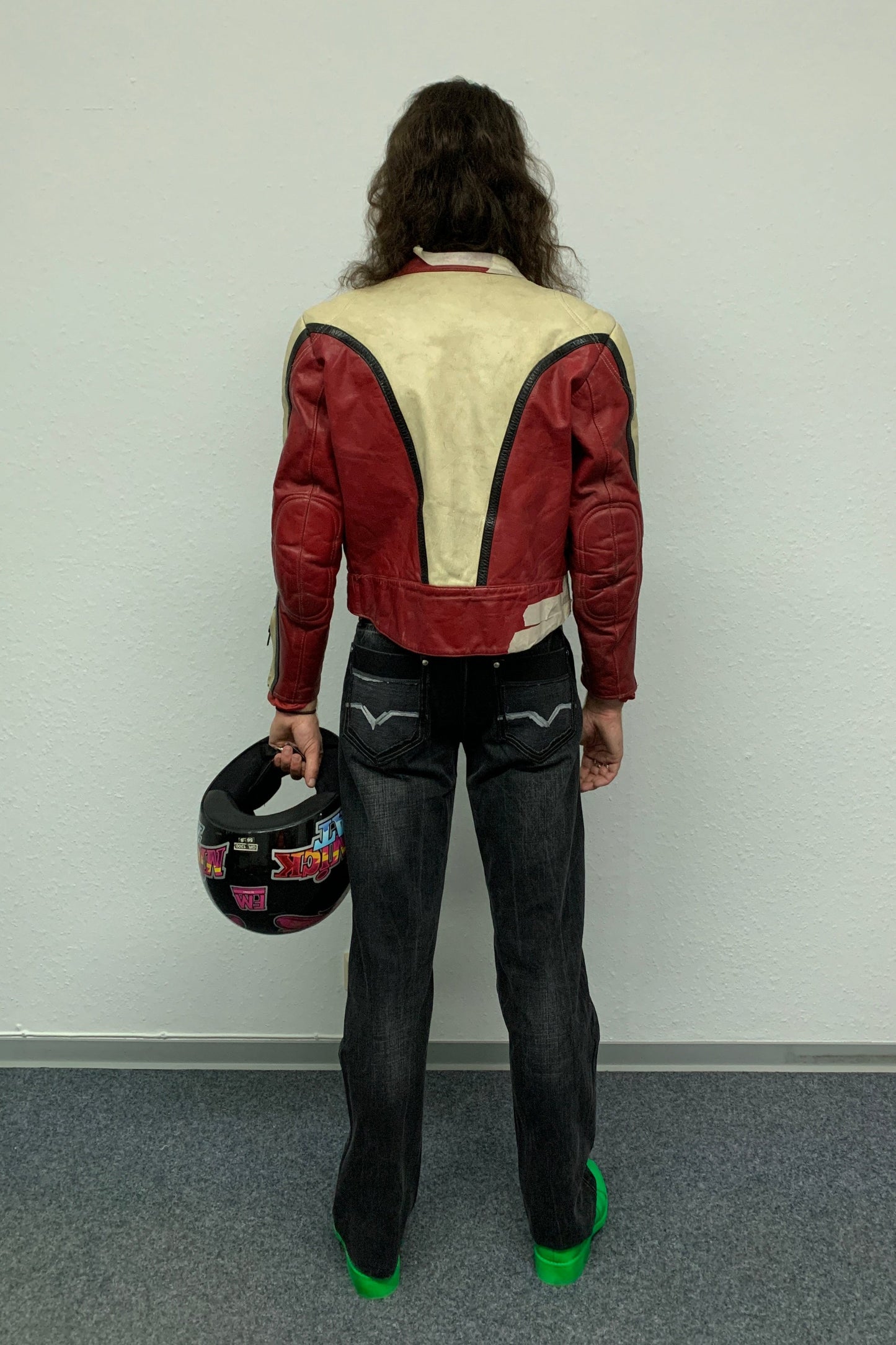 Upcycling Time Runs Biker Jeans Dunkelgrau W31 L32