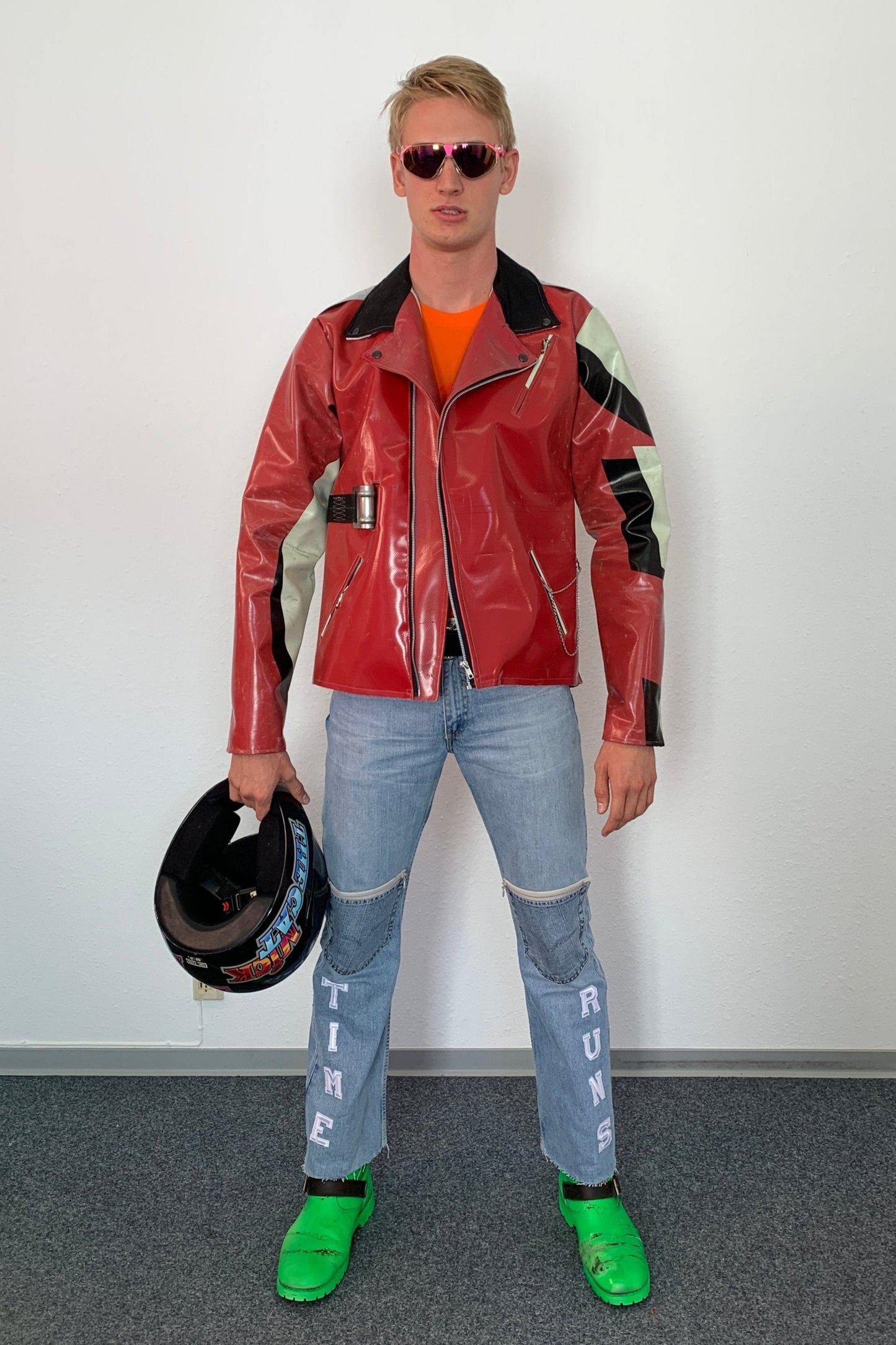 Upcycling Time Runs Biker Jeans Hellblau W31 L32