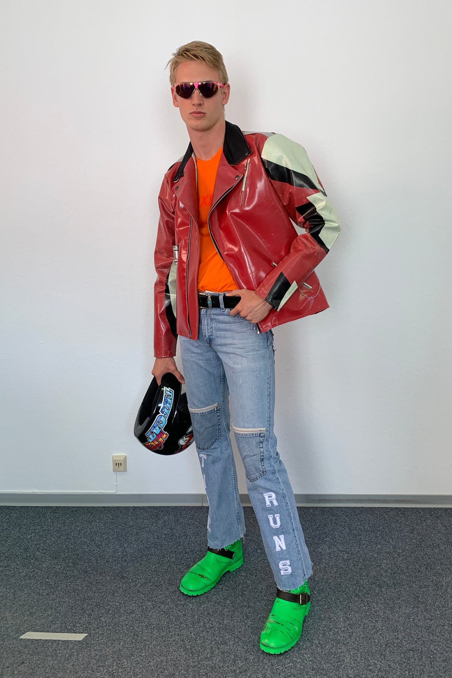Upcycling Time Runs Biker Jeans Hellblau W31 L32