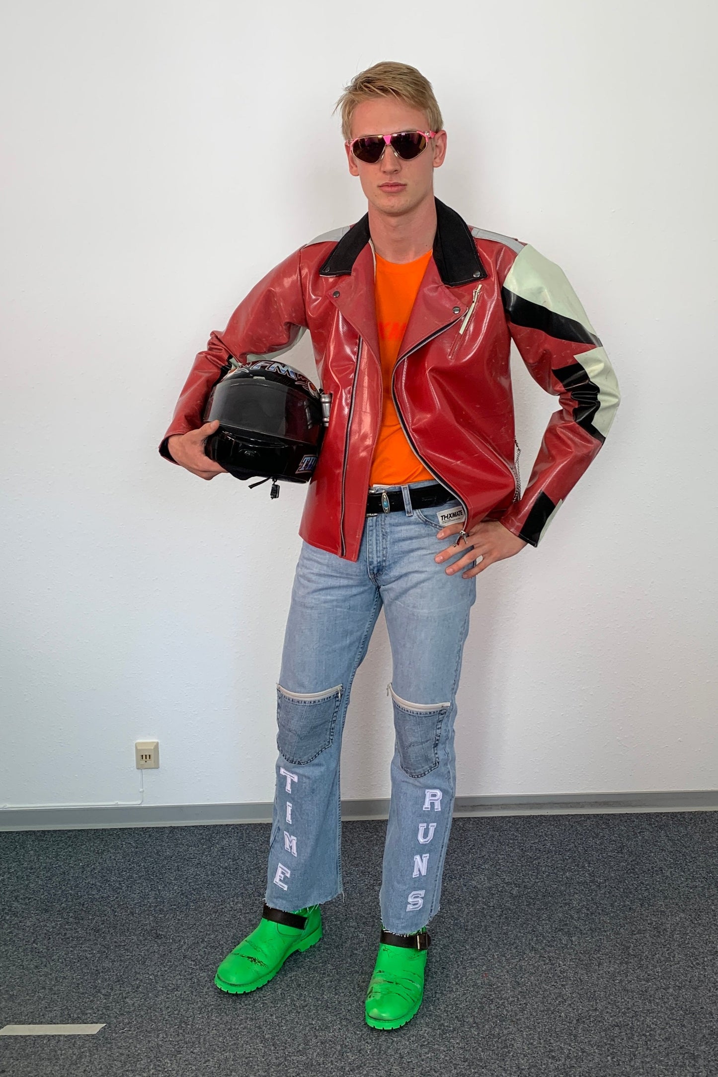 Upcycling Time Runs Biker Jeans Hellblau W31 L32