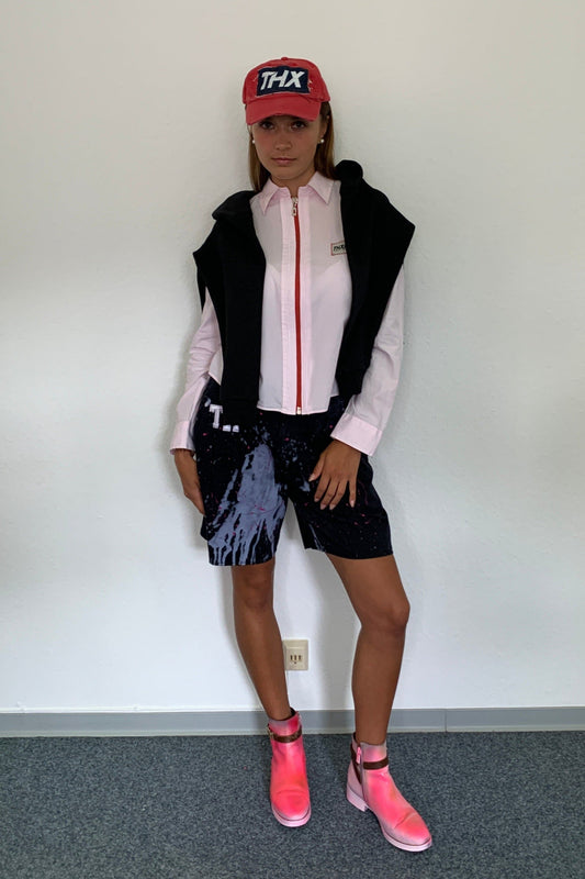 Upcycling Classic Zip-Bluse Rosa S