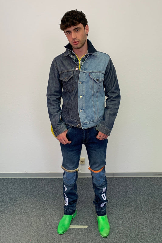Upcycling Time Runs Biker Jeans Blau W32 L32