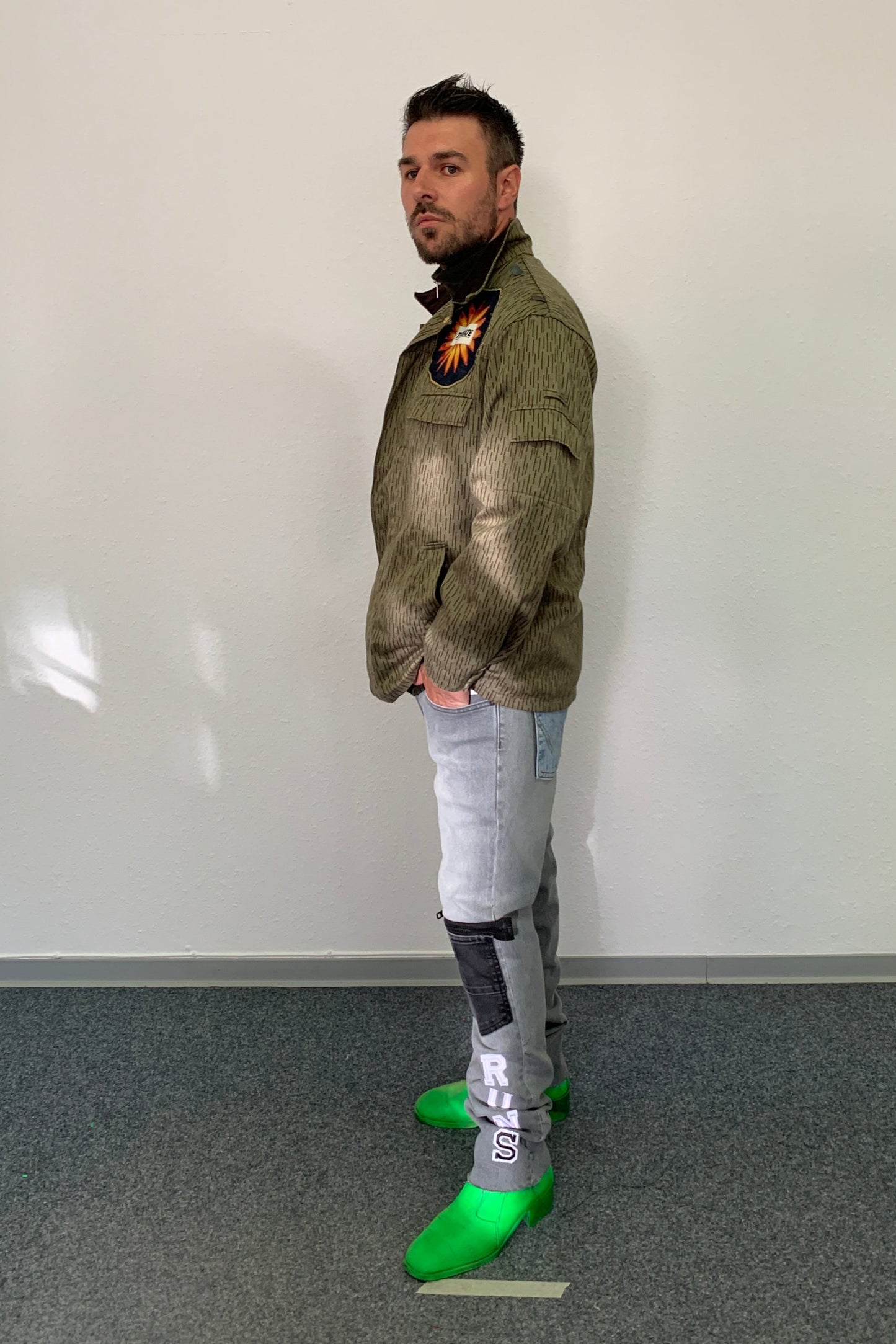 Upcycling Time Runs Biker Jeans Grau W34 L34