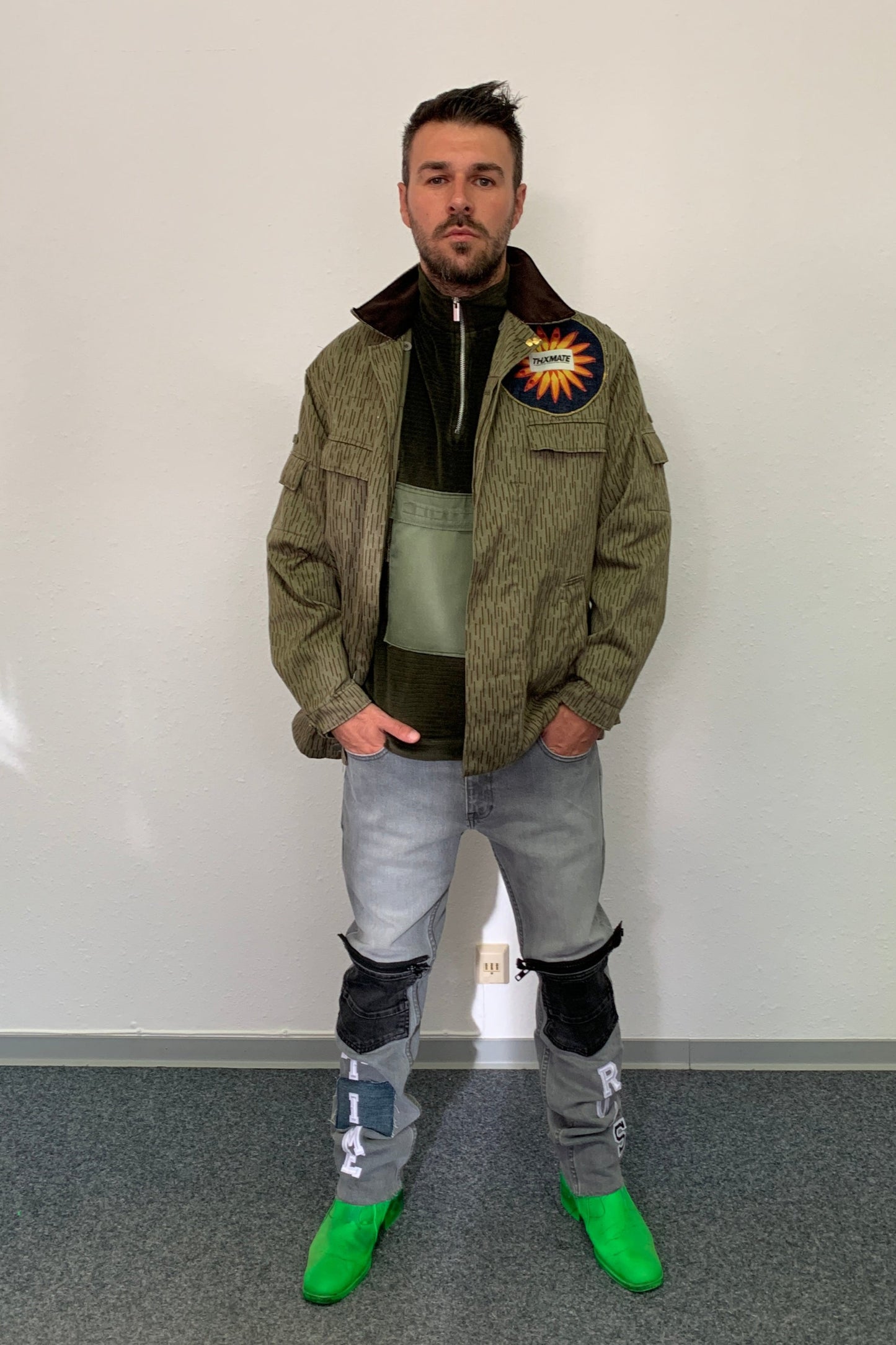 Upcycling Time Runs Biker Jeans Grau W34 L34