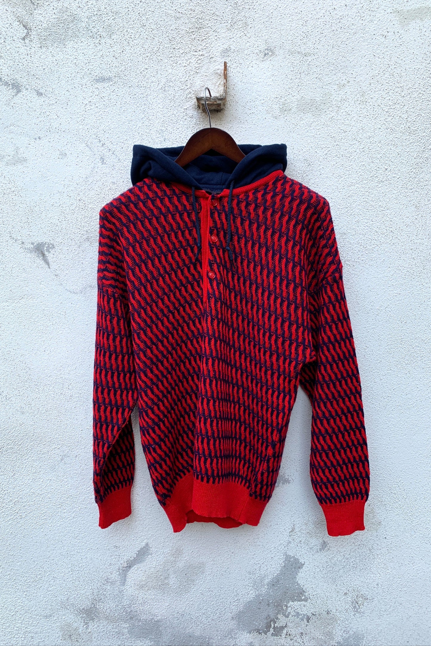 Upcycling Vintage Strick Hoodie Rot L