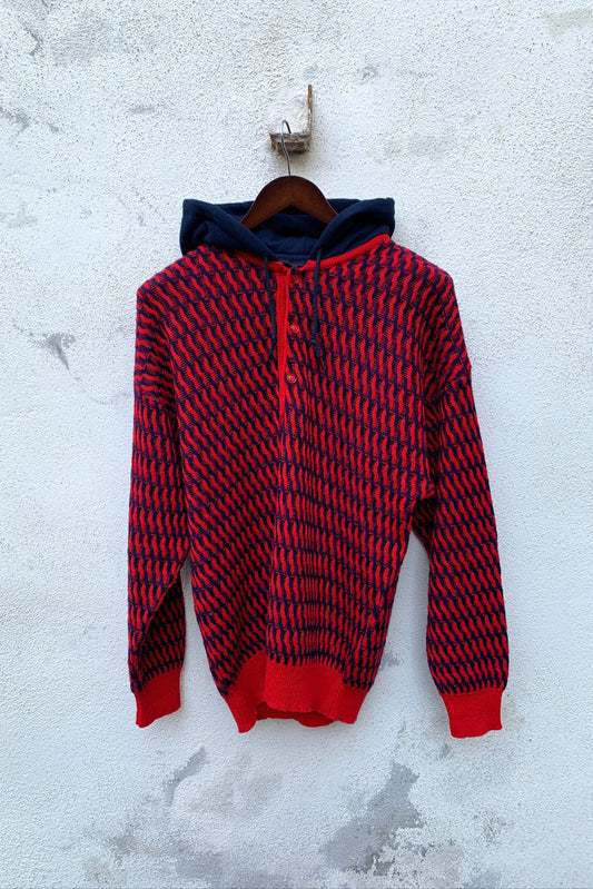 Upcycling Vintage Strick Hoodie Rot L