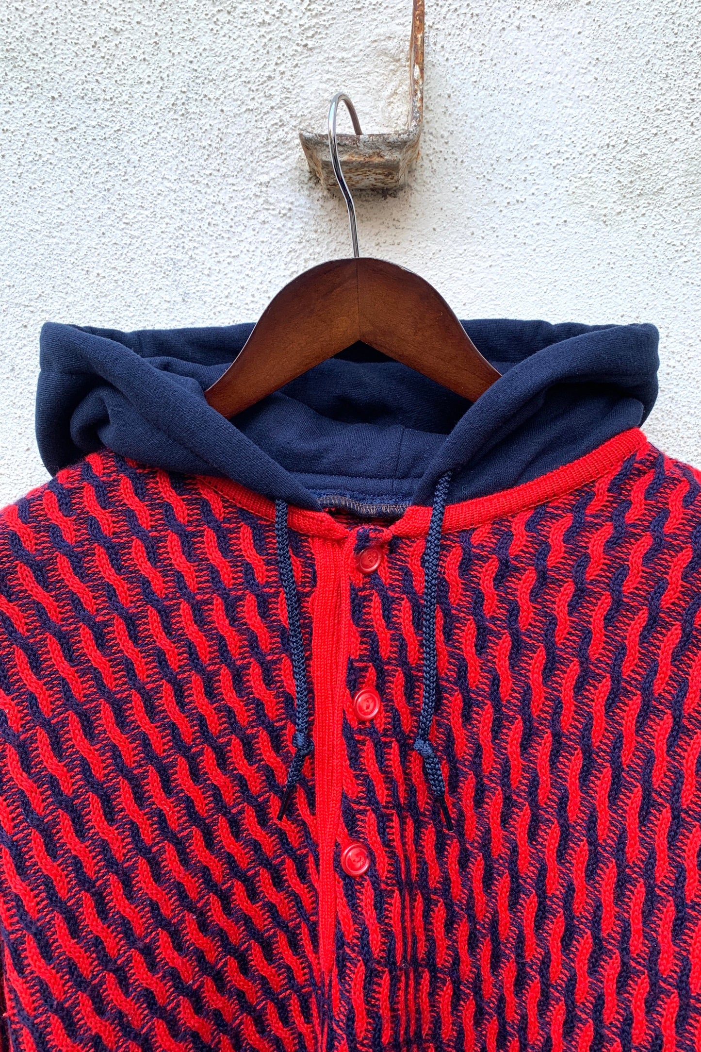 Upcycling Vintage Strick Hoodie Rot L