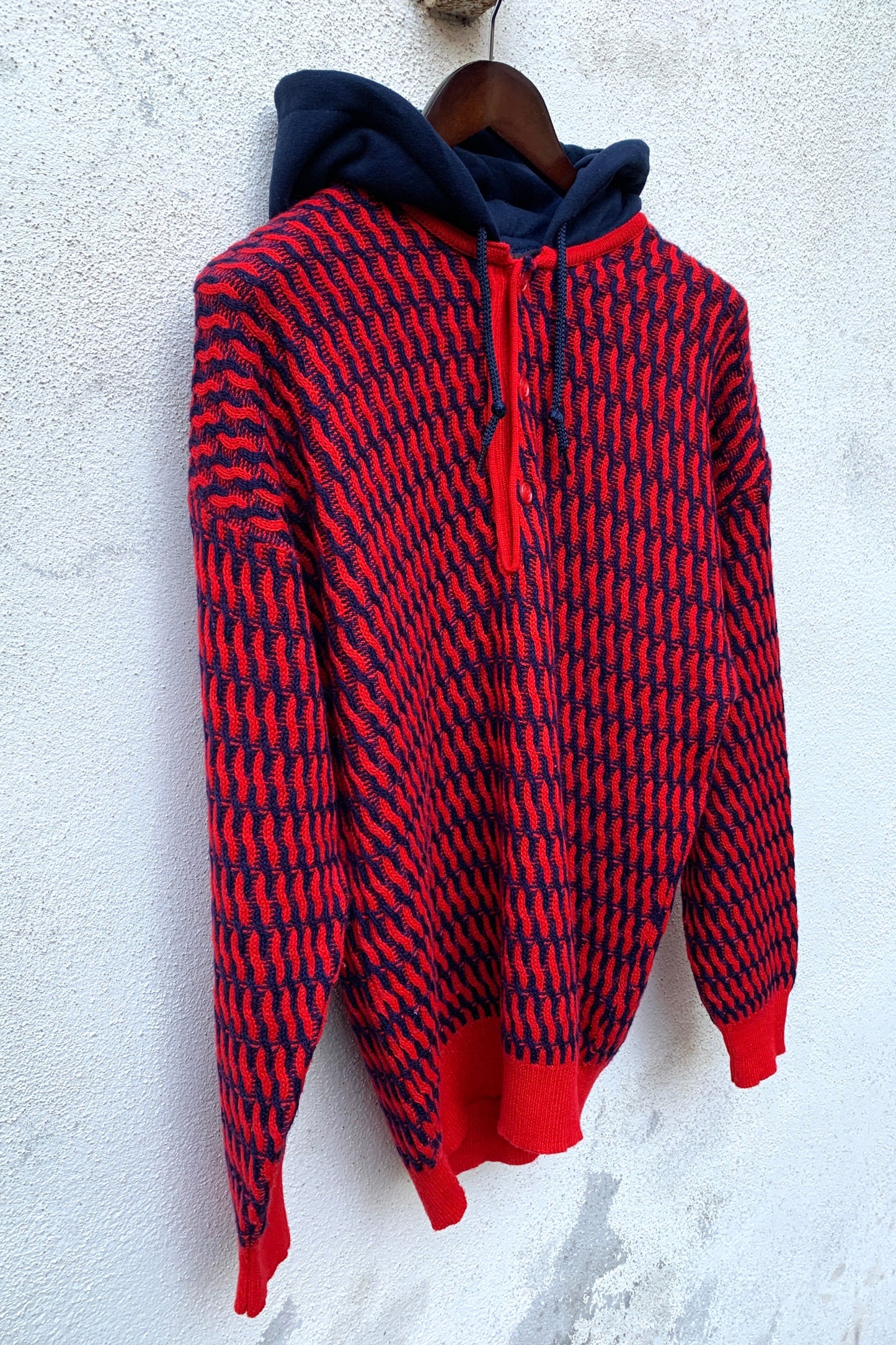 Upcycling Vintage Strick Hoodie Rot L