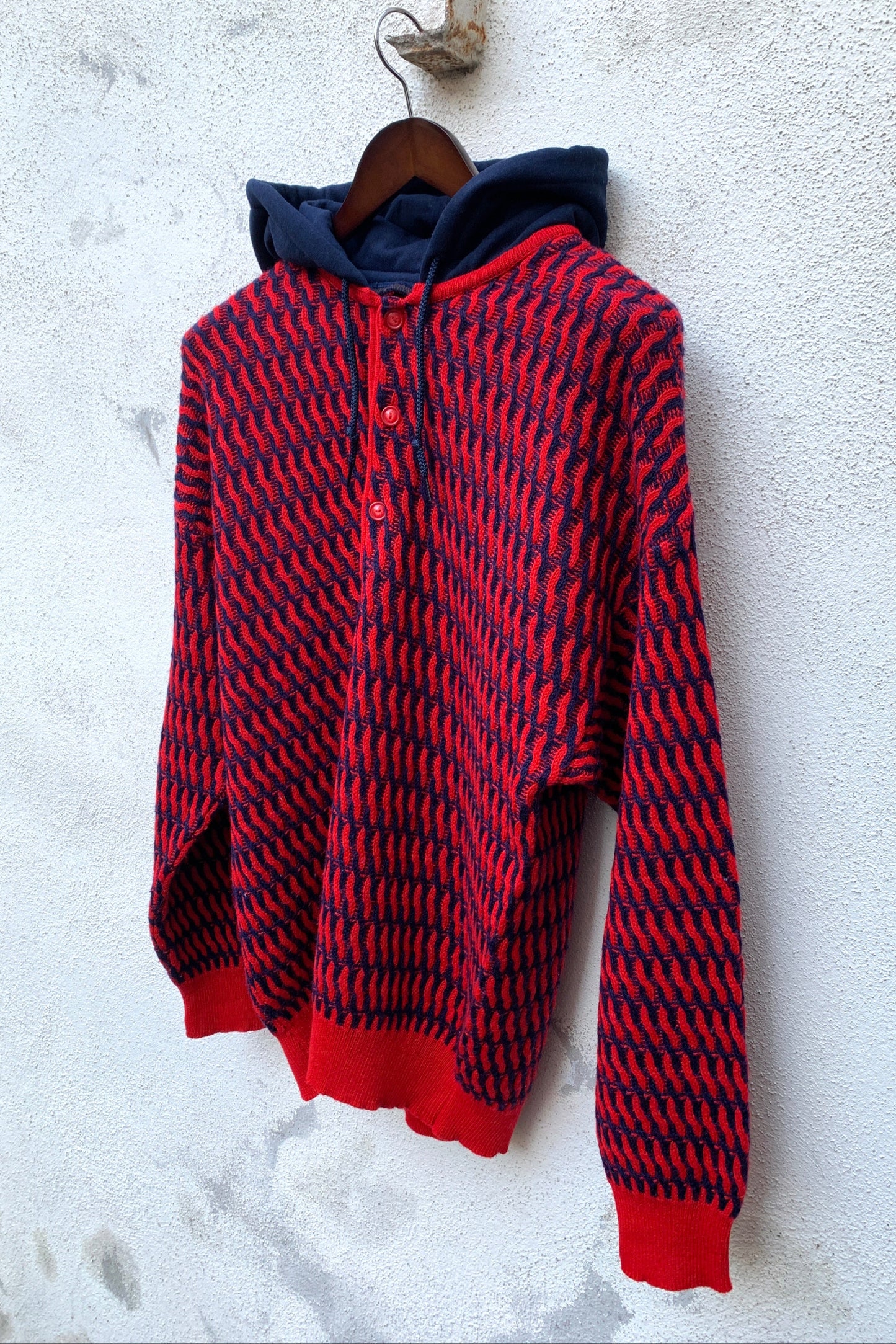 Upcycling Vintage Strick Hoodie Rot L