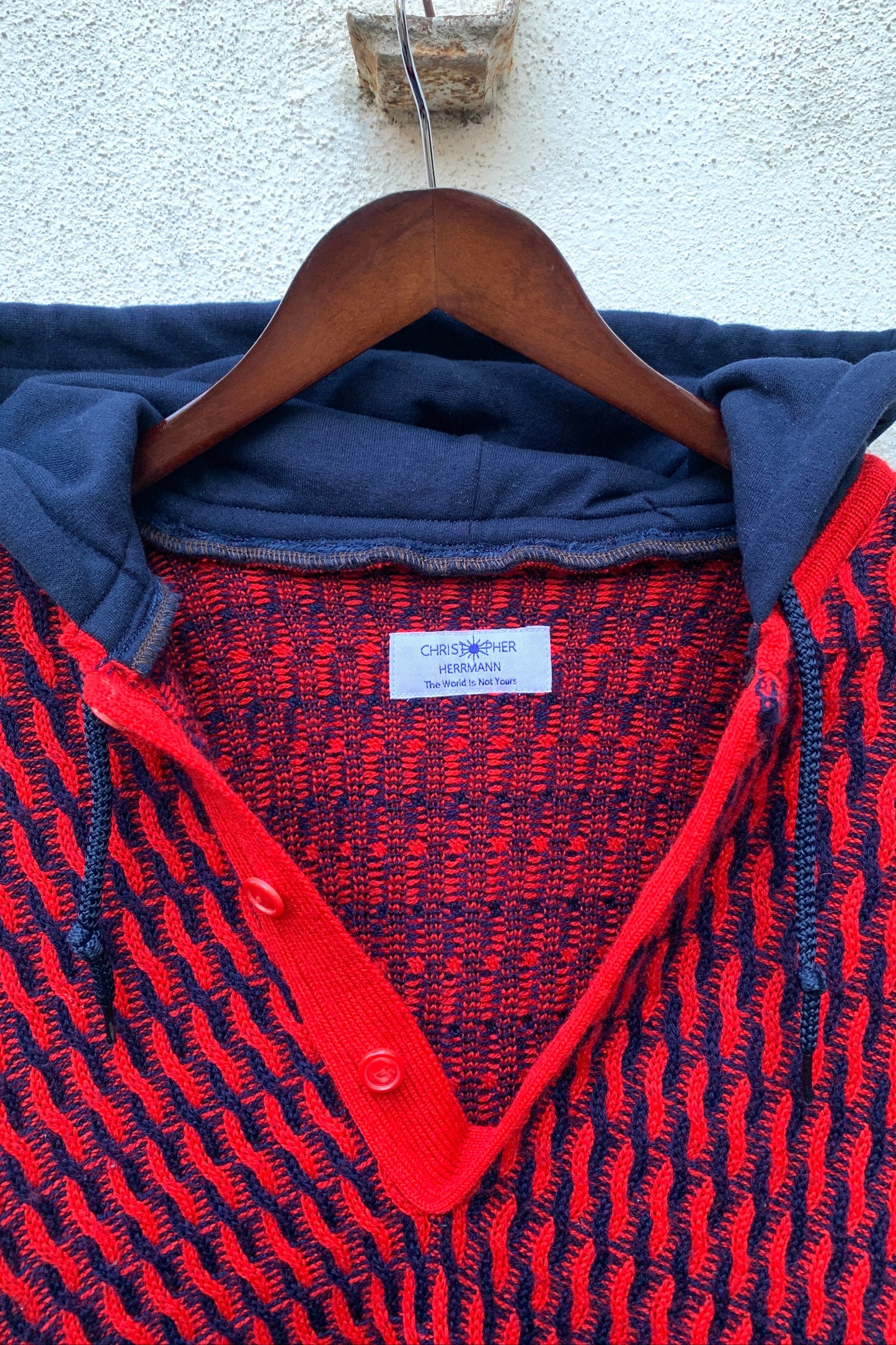 Upcycling Vintage Strick Hoodie Rot L