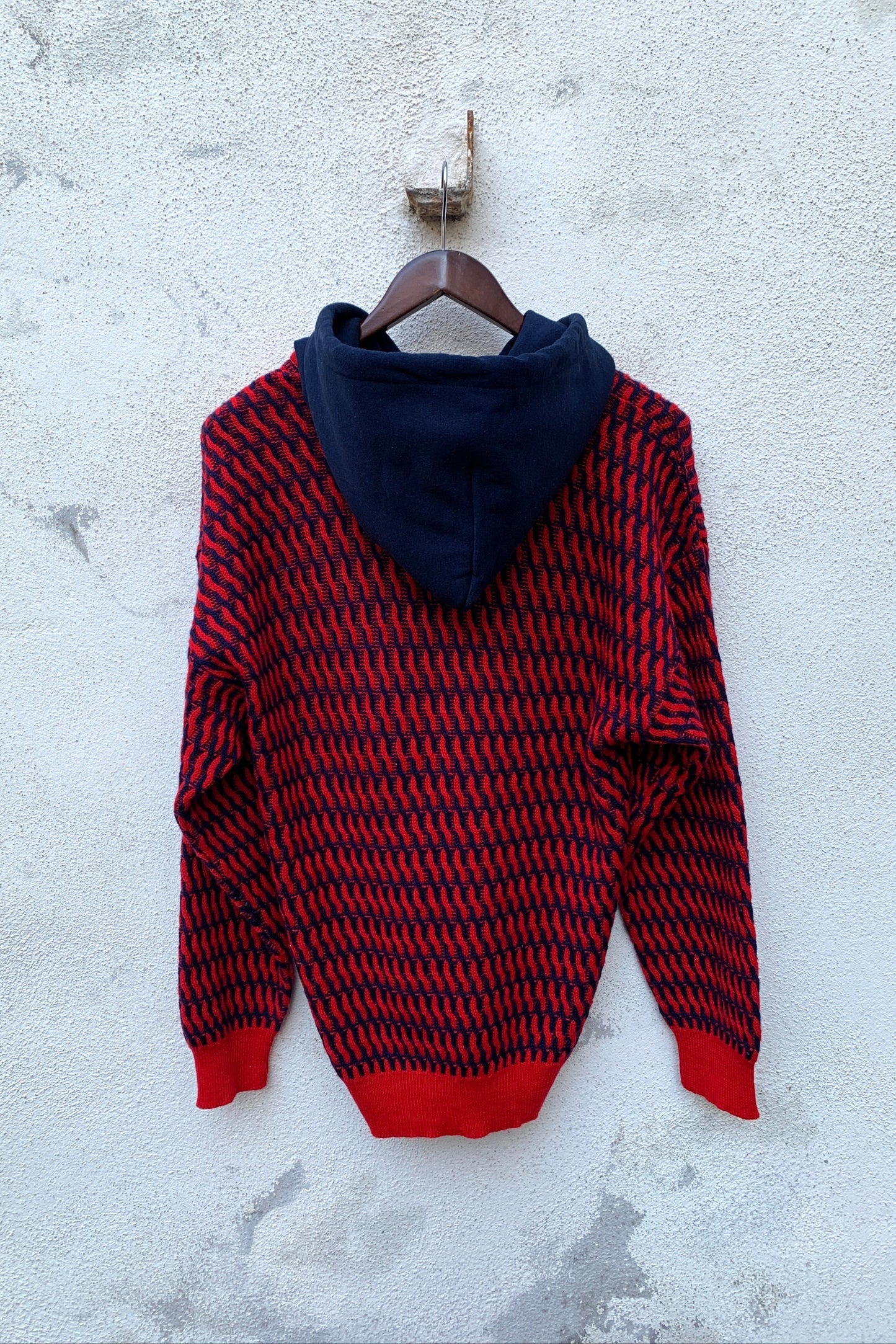 Upcycling Vintage Strick Hoodie Rot L