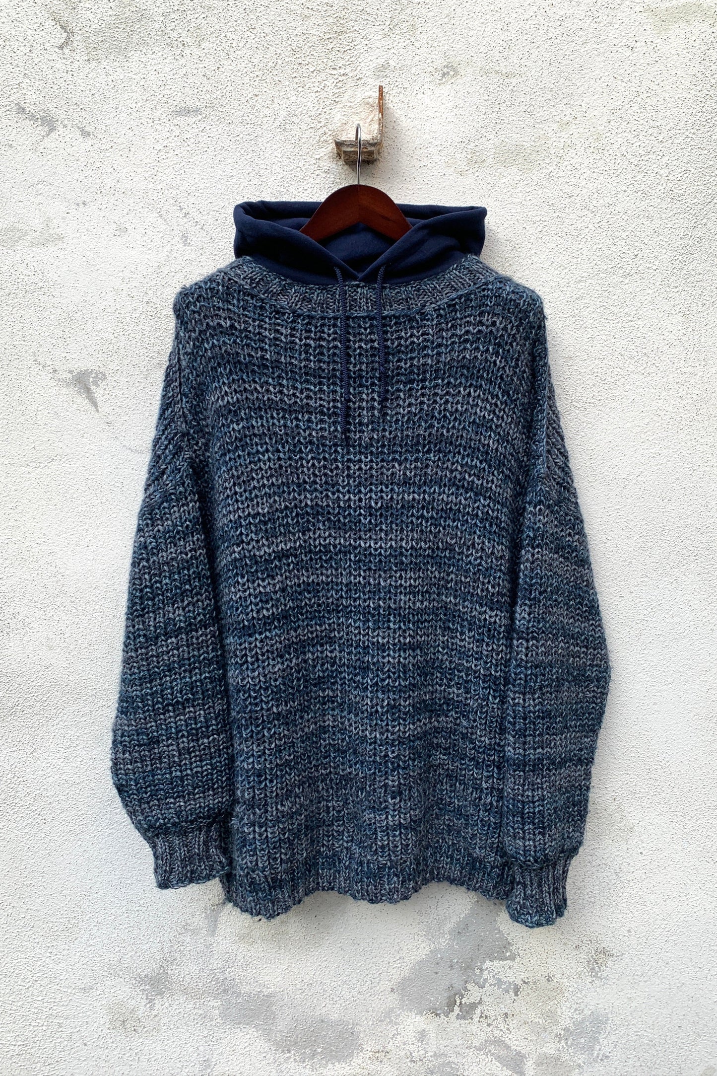 Upcycling Vintage Strick Hoodie Blau XL