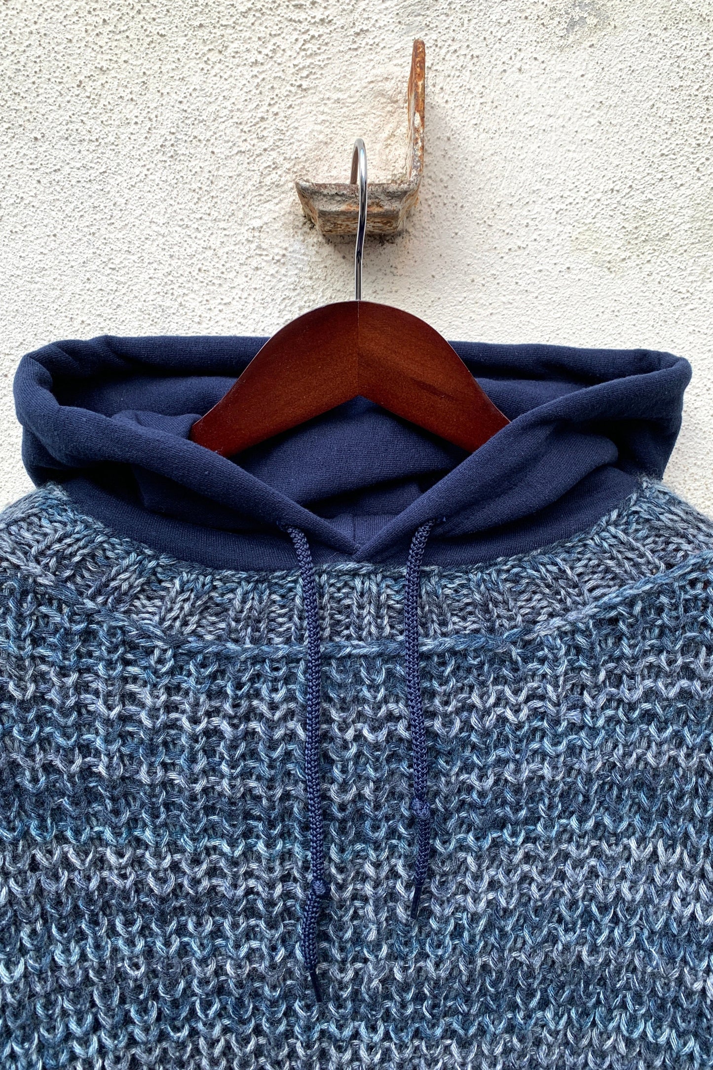 Upcycling Vintage Strick Hoodie Blau XL