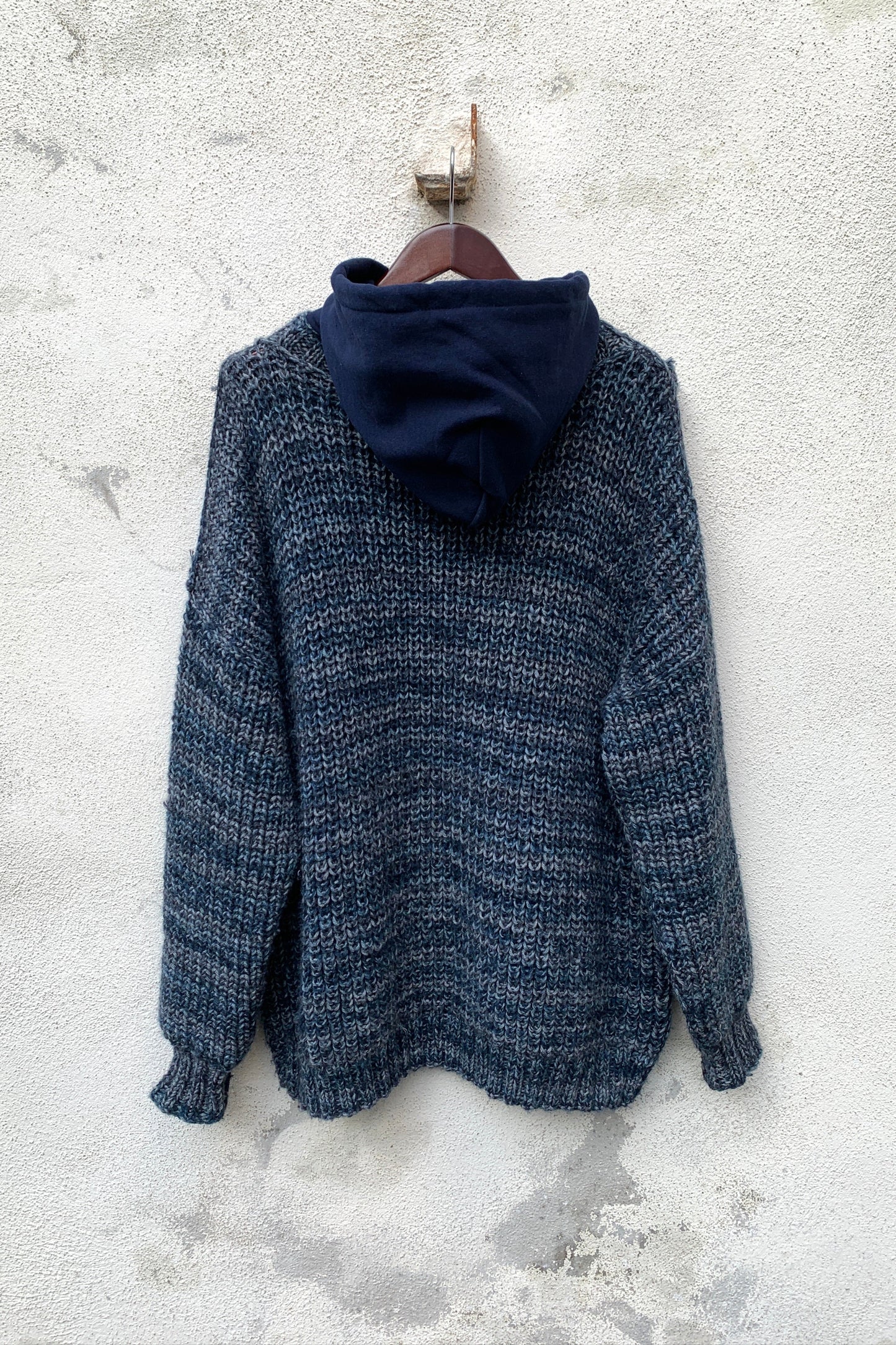 Upcycling Vintage Strick Hoodie Blau XL