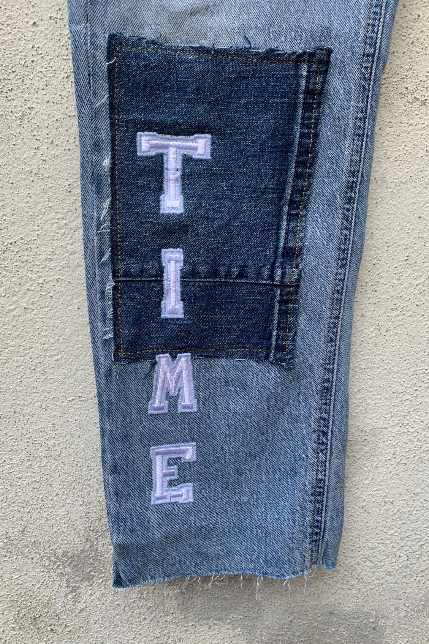 Upcycling Time Runs Biker Jeans Hellblau W32 L32
