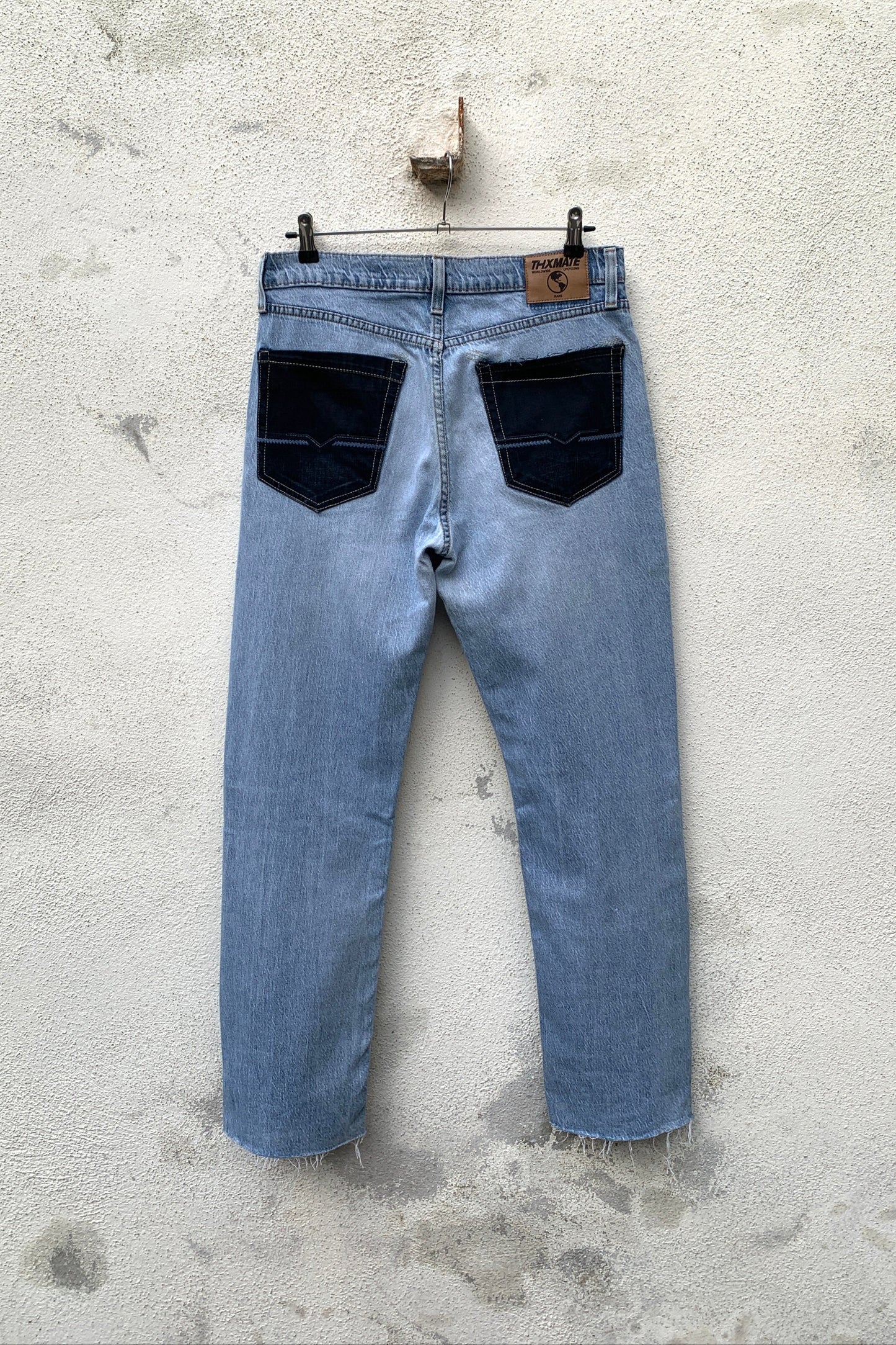 Upcycling Time Runs Biker Jeans Hellblau W32 L32