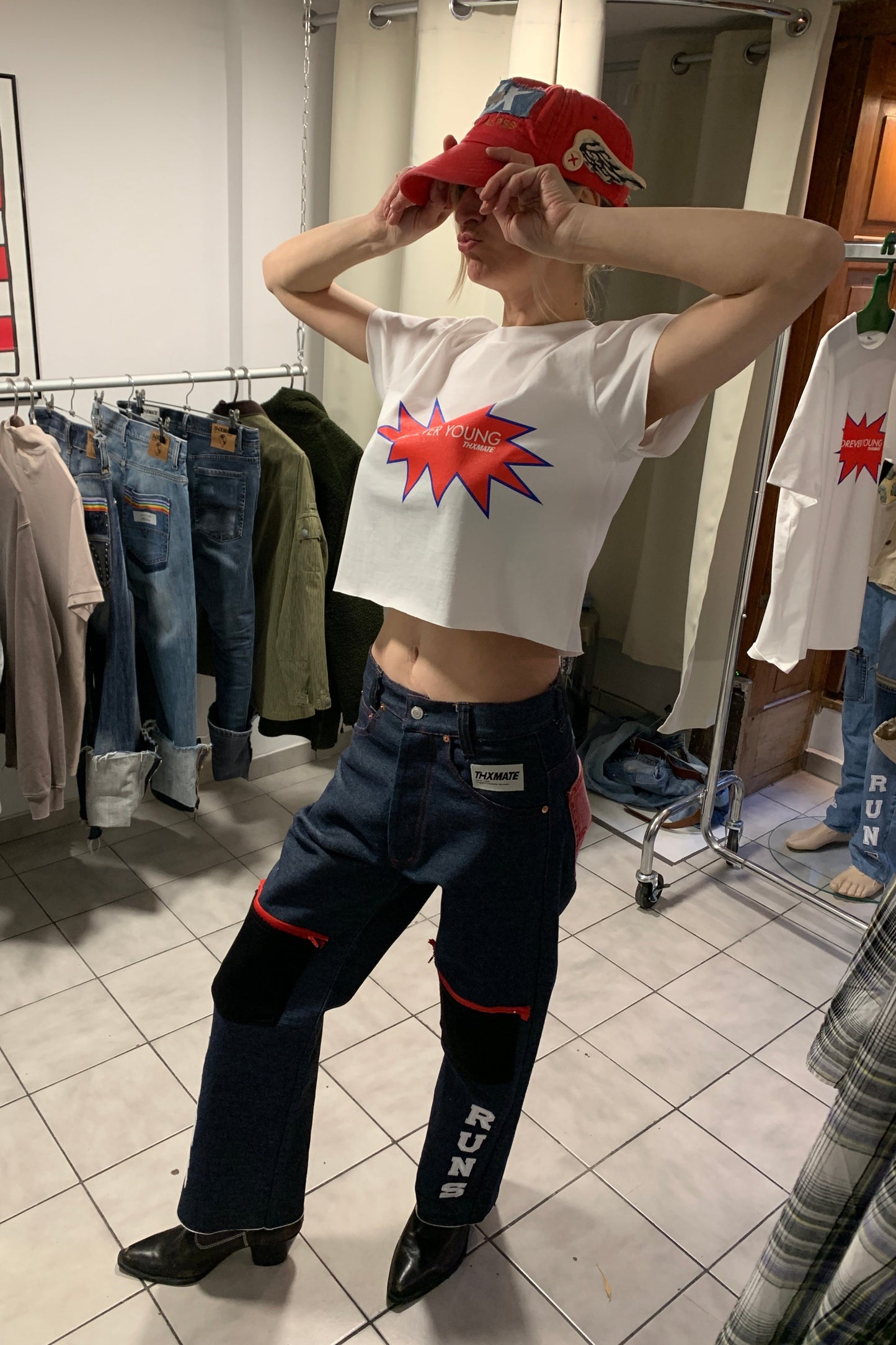 Upcycling Time Runs Biker Jeans Dunkelblau W31 L30