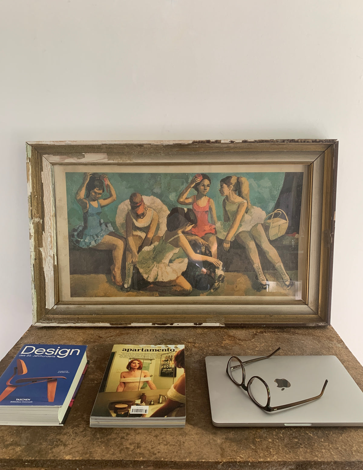 Balletttänzerinnen Kunstdruck mit verschlissenem Holzrahmen