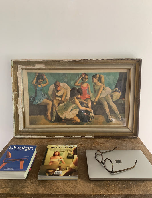 Balletttänzerinnen Kunstdruck mit verschlissenem Holzrahmen