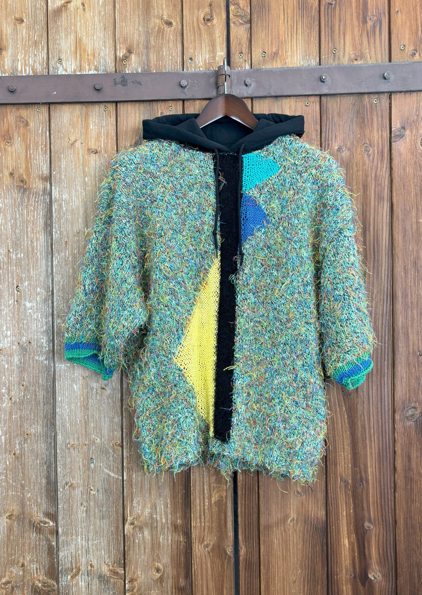 Upcycling Vintage Strick Hoodie Grün M