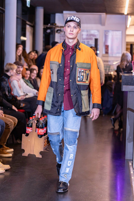 Upcycling Vintage Walken Jacke Orange XL