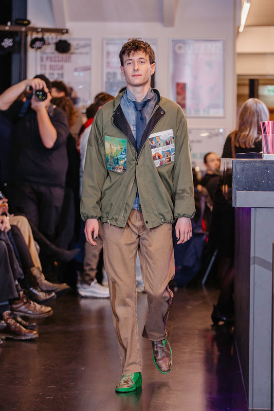 Upcycling New York Papers Blouson Khaki M